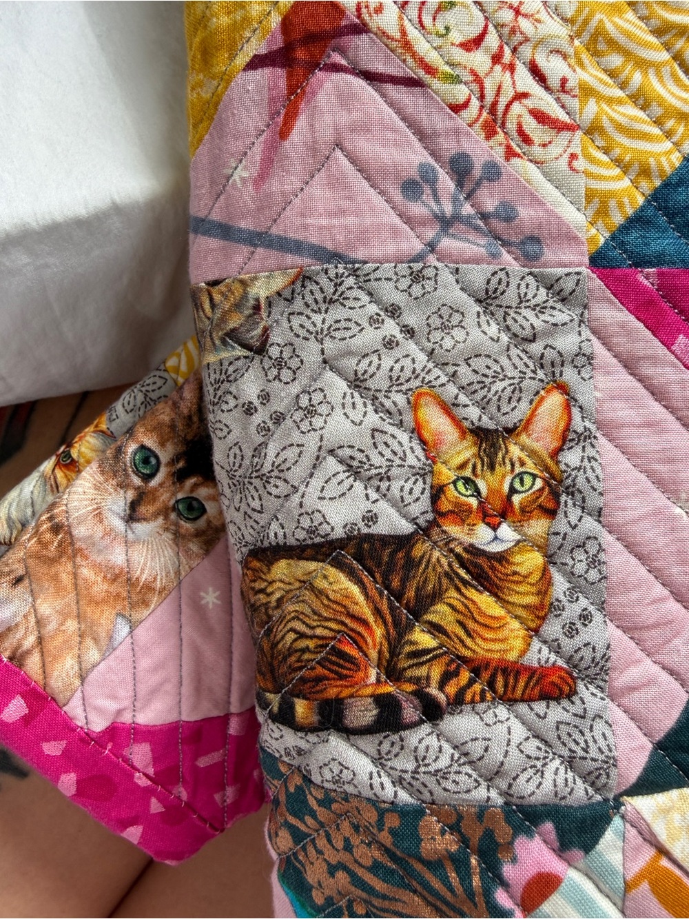 Girls handmade Colorful Triangle Patchwork Quilted Jacket with Kitty cat print - Picture 13 of 13